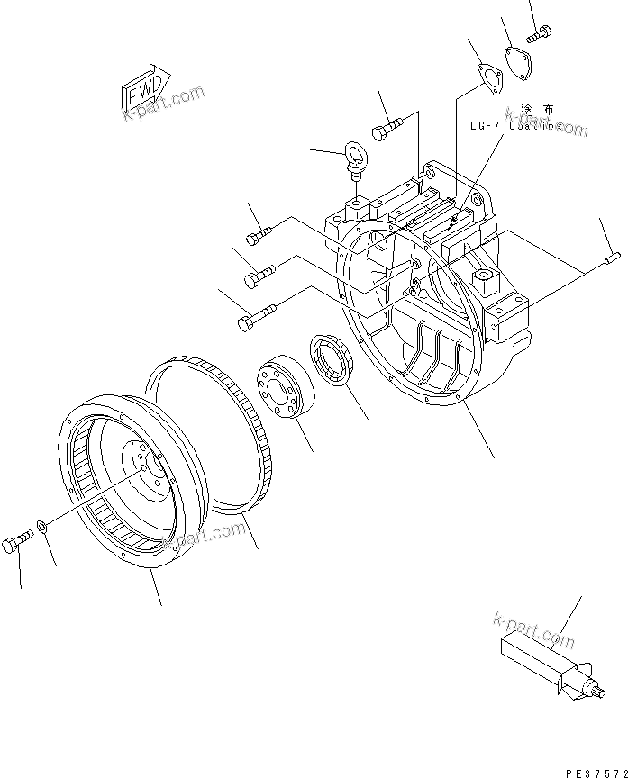 Komatsu parts book diagram for S6D125-1E S/N 10001-UP: FLYWHEEL AND FLYWHEEL HOUSING