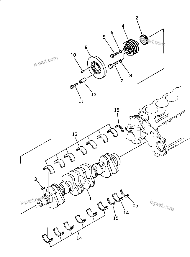 Komatsu parts book diagram for S6D125-1E S/N 10001-UP: CRANKSHAFT (NOISE SUPPRESSION SPEC. FOR EC)(#33163-)