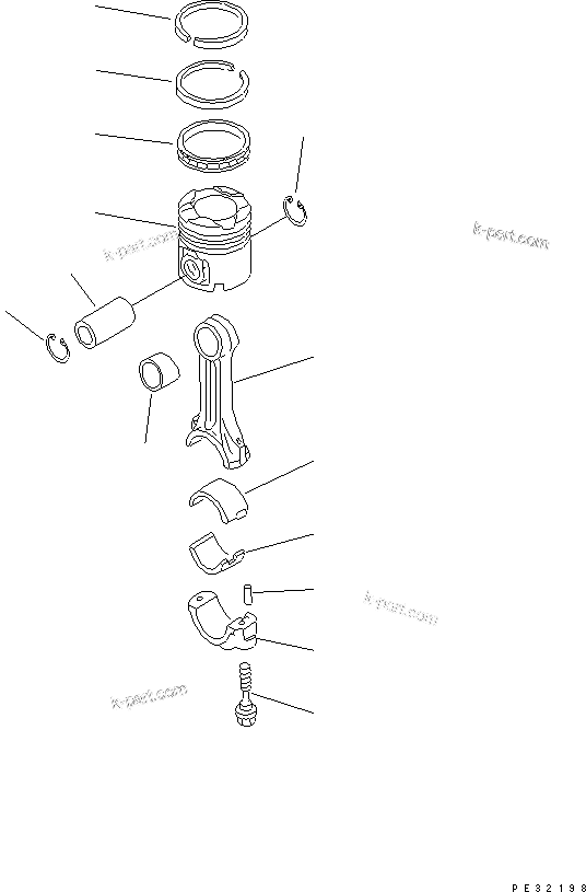 Komatsu parts book diagram for S6D125-1E S/N 10001-UP: PISTON AND CONNECTING ROD