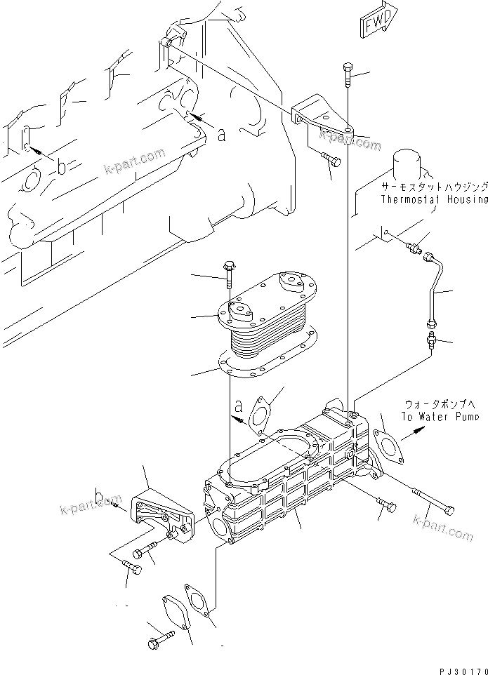 Komatsu parts book diagram for S6D125-1E S/N 10001-UP: TORQUE CONVERTER OIL COOLER