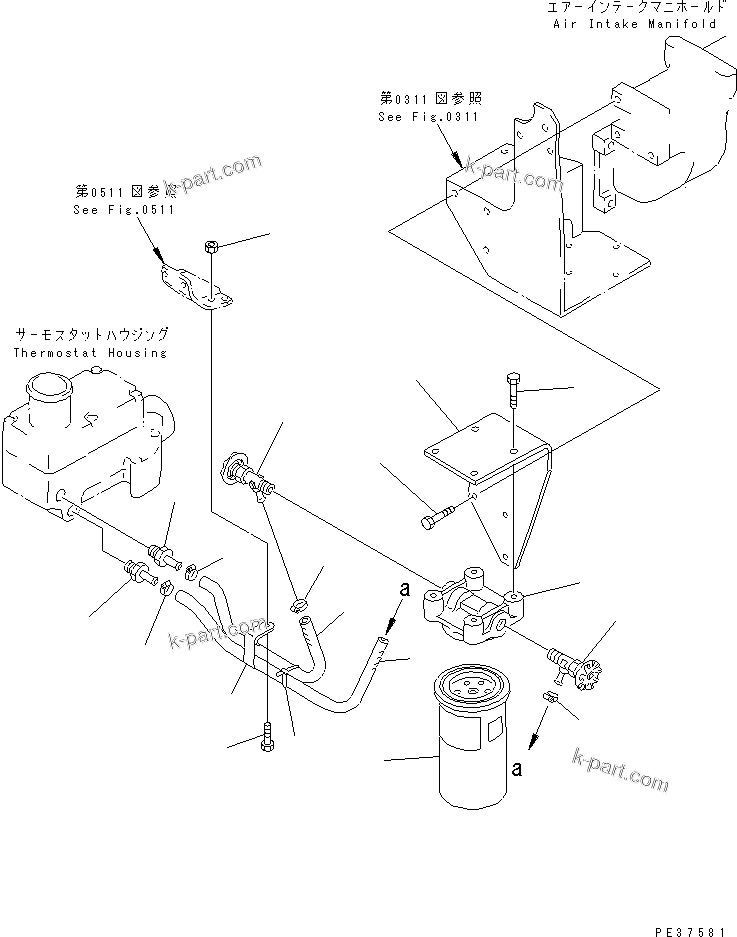 Komatsu parts book diagram for S6D125-1E S/N 10001-UP: CORROSION RESISTOR AND PIPING