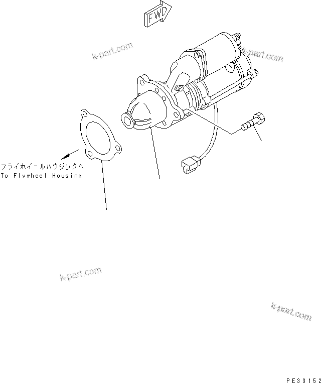 Komatsu parts book diagram for S6D125-1E S/N 10001-UP: STARTING MOTOR AND MOUNTING (7.5KW)