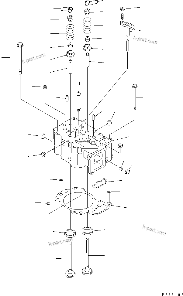 Komatsu parts book diagram for S6D125E-2L S/N 60863-UP: CYLINDER HEAD(#60863-68140)