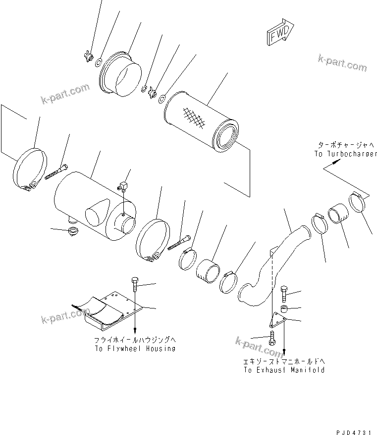 Komatsu parts book diagram for S6D125E-2L S/N 60863-UP: AIR CLEANER(#65504-72114)