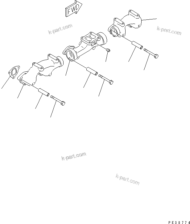 Komatsu parts book diagram for S6D125E-2L S/N 60863-UP: EXHAUST MANIFOLD(#65504-)