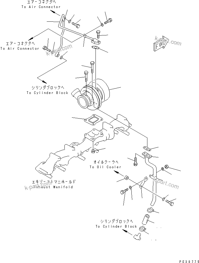 Komatsu parts book diagram for S6D125E-2L S/N 60863-UP: TURBOCHARGER OIL PIPING(#65504-)