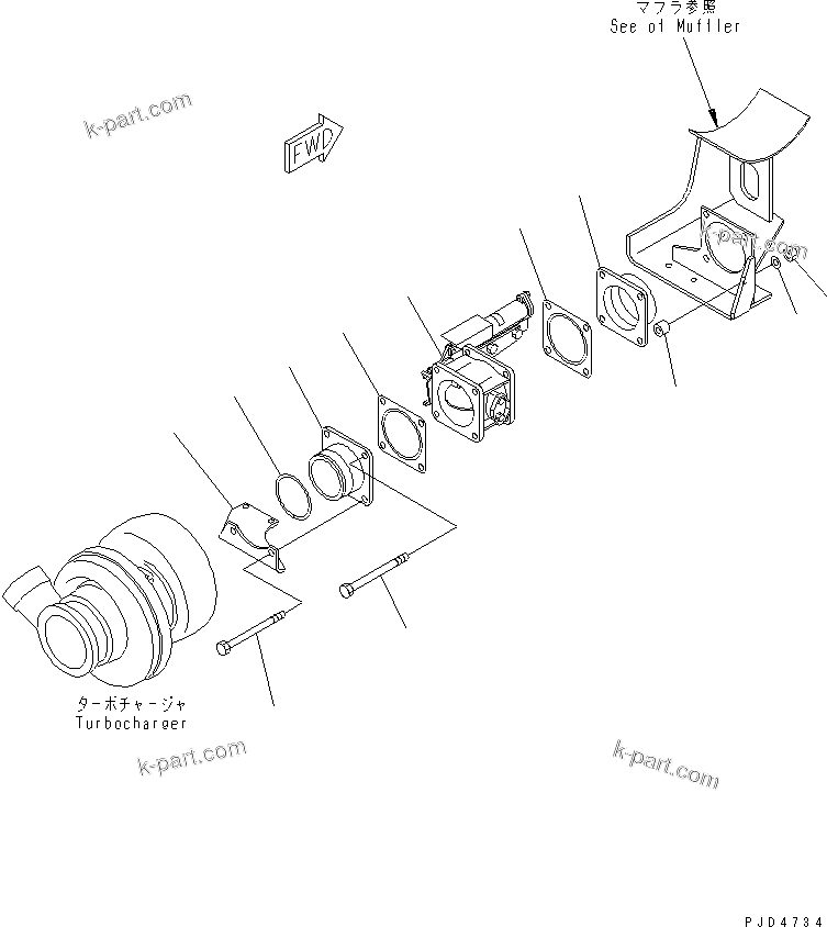Komatsu parts book diagram for S6D125E-2L S/N 60863-UP: EXHAUST BRAKE(#65504-)