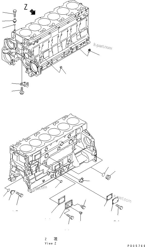 Komatsu parts book diagram for S6D125E-2L S/N 60863-UP: CYLINDER BLOCK (2/2)(#61659-76693)