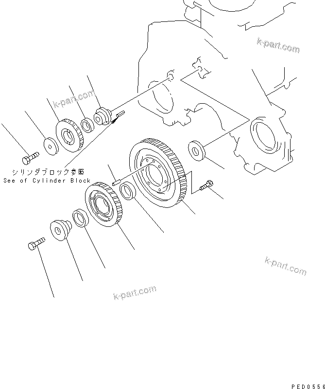 Komatsu parts book diagram for S6D125E-2L S/N 60863-UP: IDLER GEAR(#65504-)