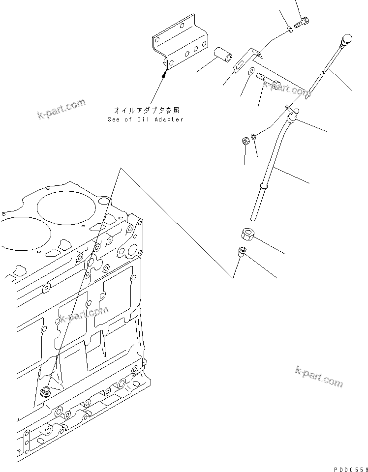 Komatsu parts book diagram for S6D125E-2L S/N 60863-UP: OIL LEVEL GAUGE(#65504-)
