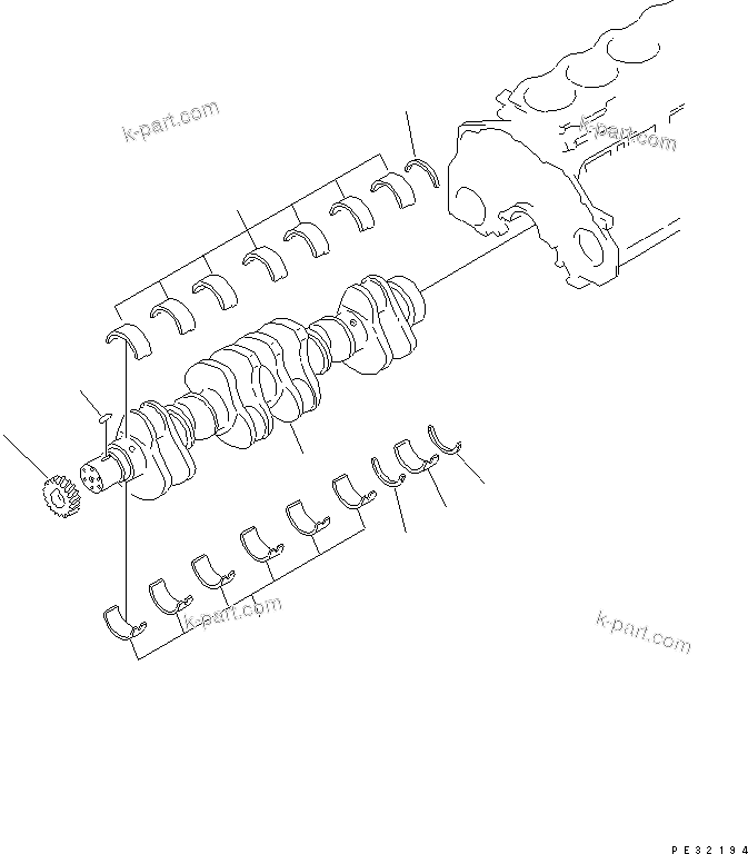 Komatsu parts book diagram for S6D125E-2L S/N 60863-UP: CRANKSHAFT