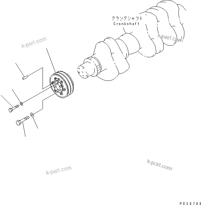 Komatsu parts book diagram for S6D125E-2L S/N 60863-UP: CRANK PULLEY(#65504-)
