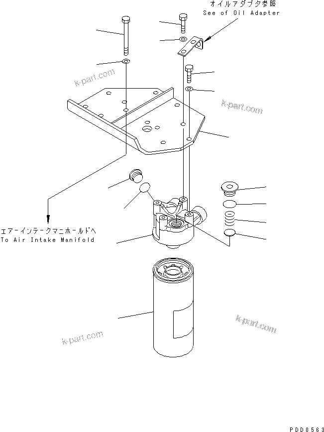 Komatsu parts book diagram for S6D125E-2L S/N 60863-UP: OIL FILTER(#65504-)