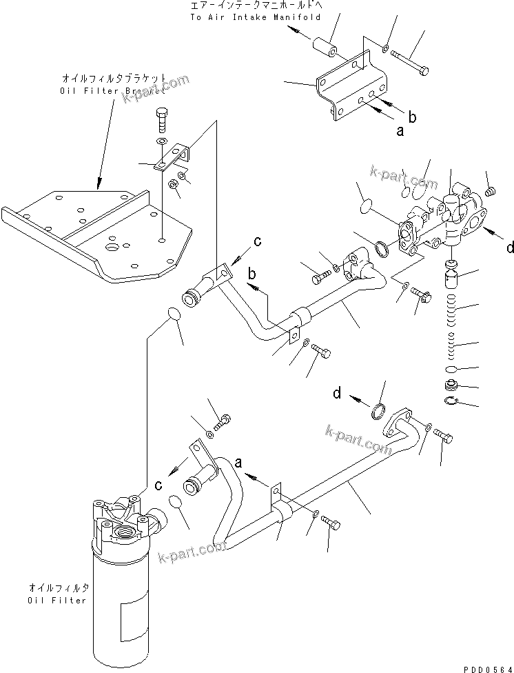 Komatsu parts book diagram for S6D125E-2L S/N 60863-UP: OIL ADAPTER(#65504-)