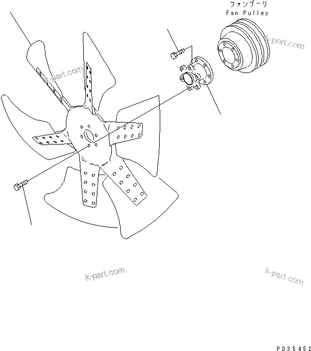 Komatsu parts book diagram for S6D125E-2L S/N 60863-UP: COOLING FAN(#65504-)
