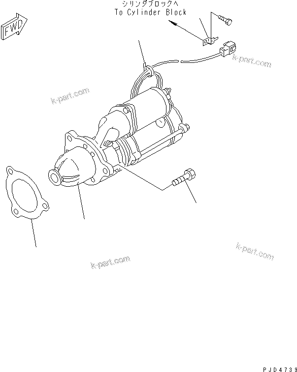 Komatsu parts book diagram for S6D125E-2L S/N 60863-UP: STARTING MOTOR MOUNTING (7.5KW)(#71662-)