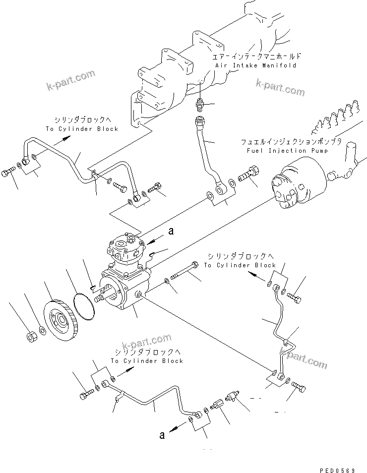 Komatsu parts book diagram for S6D125E-2L S/N 60863-UP: AIR COMPRESSOR MOUNTING(#65504-)