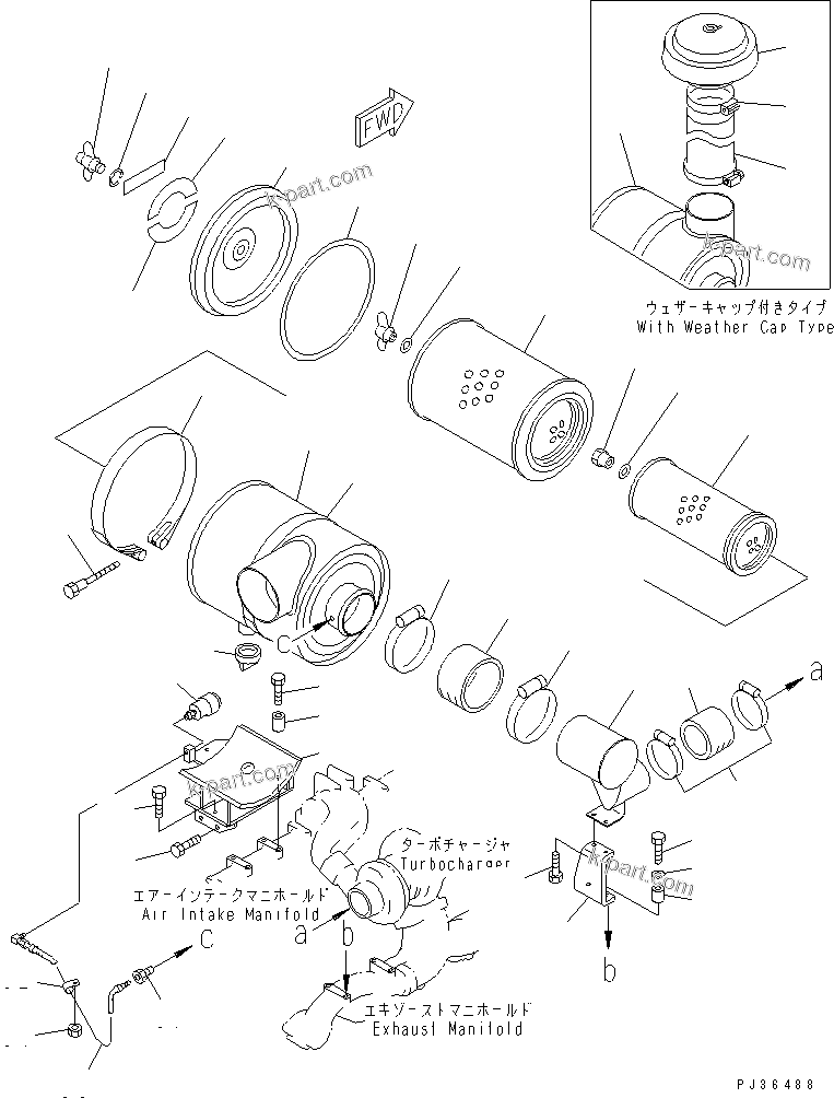 Komatsu parts book diagram for S6D125-1KK S/N 26750-UP: AIR CLEANER AND MOUNTING