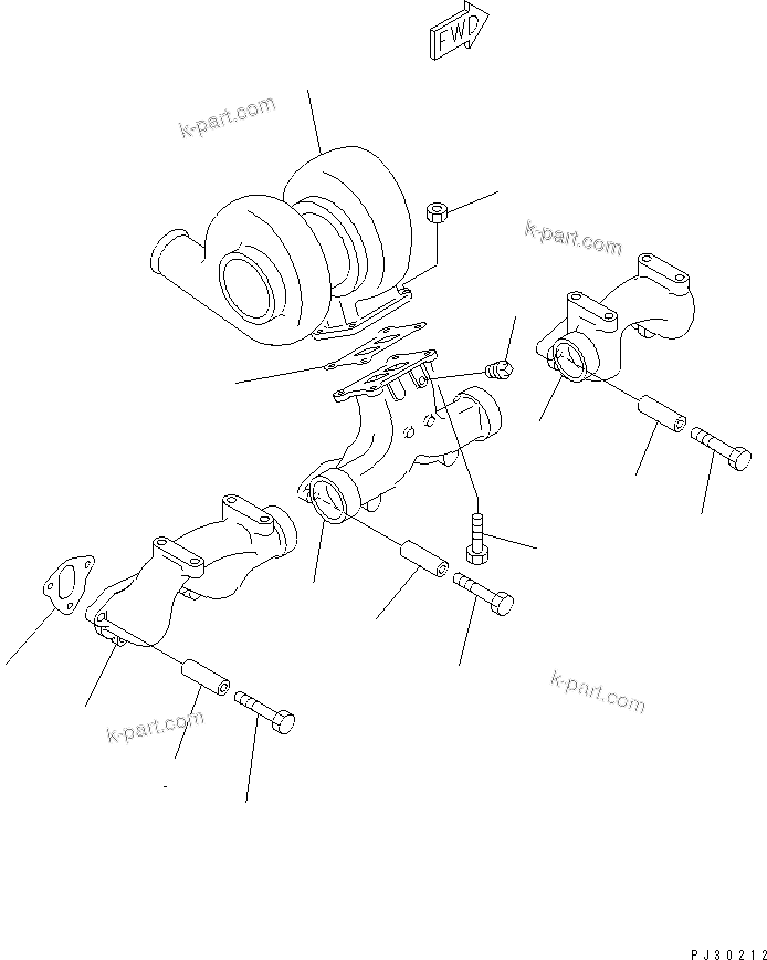 Komatsu parts book diagram for S6D125-1KK S/N 26750-UP: EXHAUST MANIFOLD AND TURBOCHARGER