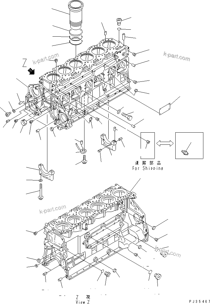 Komatsu parts book diagram for S6D125-1KK S/N 26750-UP: CYLINDER BLOCK