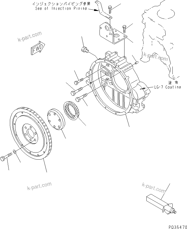 Komatsu parts book diagram for S6D125-1KK S/N 26750-UP: FLYWHEEL AND FLYWHEEL HOUSING
