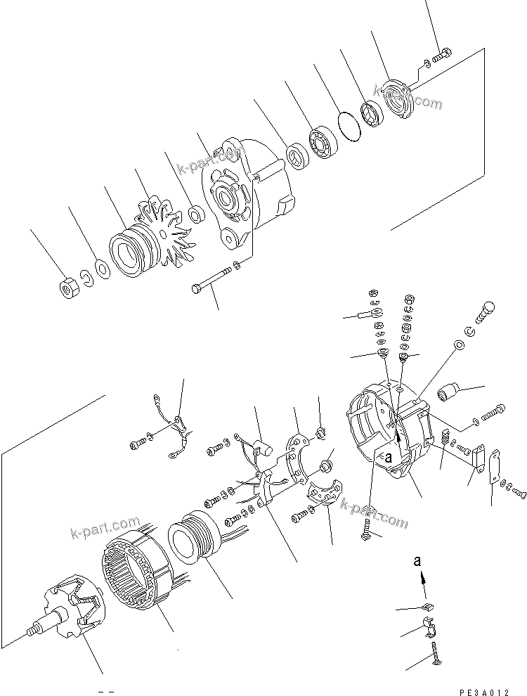 Komatsu parts book diagram for S6D125-1KK S/N 26750-UP: ALTERNATOR (50A) (WITH HARDENING PULLEY) (INNER PARTS)