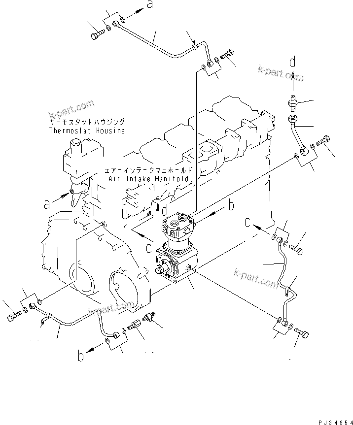 Komatsu parts book diagram for S6D125-1KK S/N 26750-UP: AIR COMPRESSOR AND PIPING