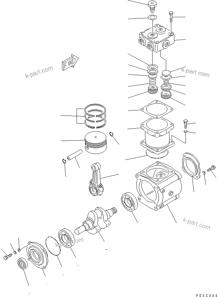 Komatsu parts book diagram for S6D125-1KK S/N 26750-UP: AIR COMPRESSOR (INNER PARTS)(#26750-41984)