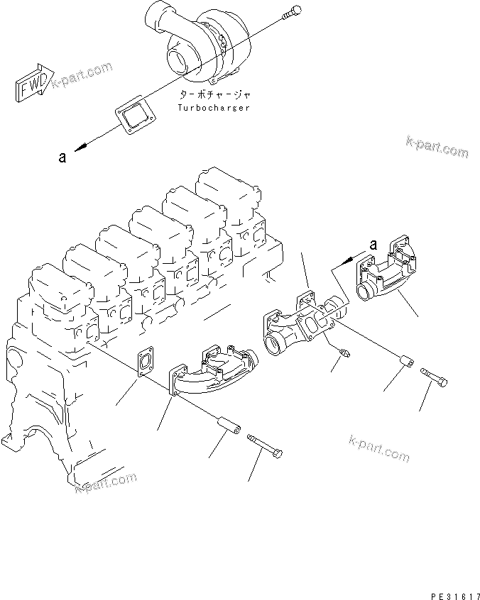 Komatsu parts book diagram for S6D140-1Z S/N 17626-UP: EXHAUST MANIFOLD