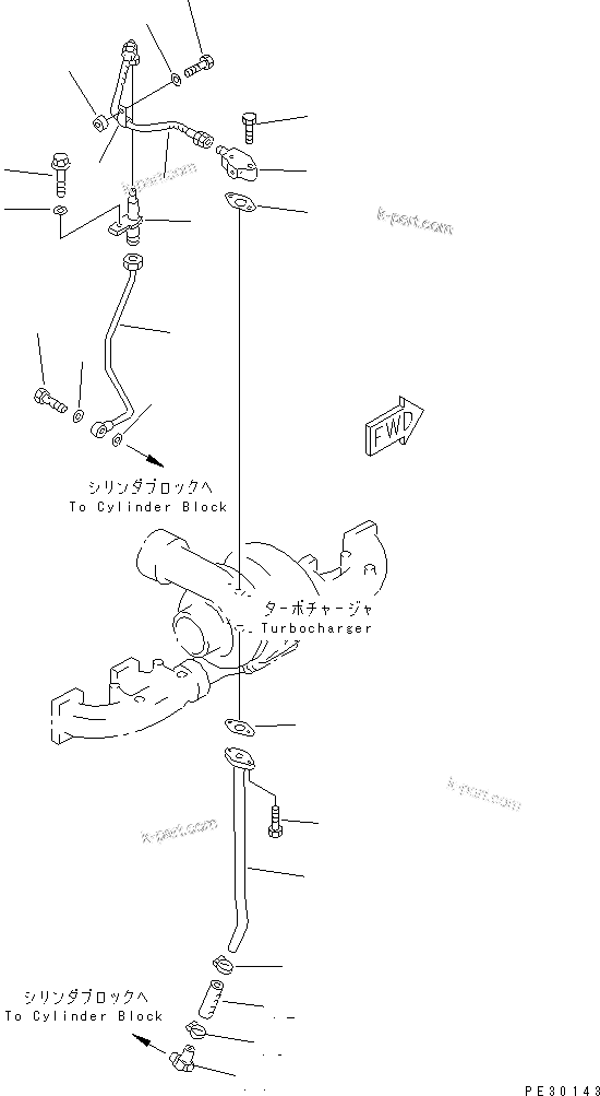 Komatsu parts book diagram for S6D140-1Z S/N 17626-UP: TURBOCHARGER OIL PIPING