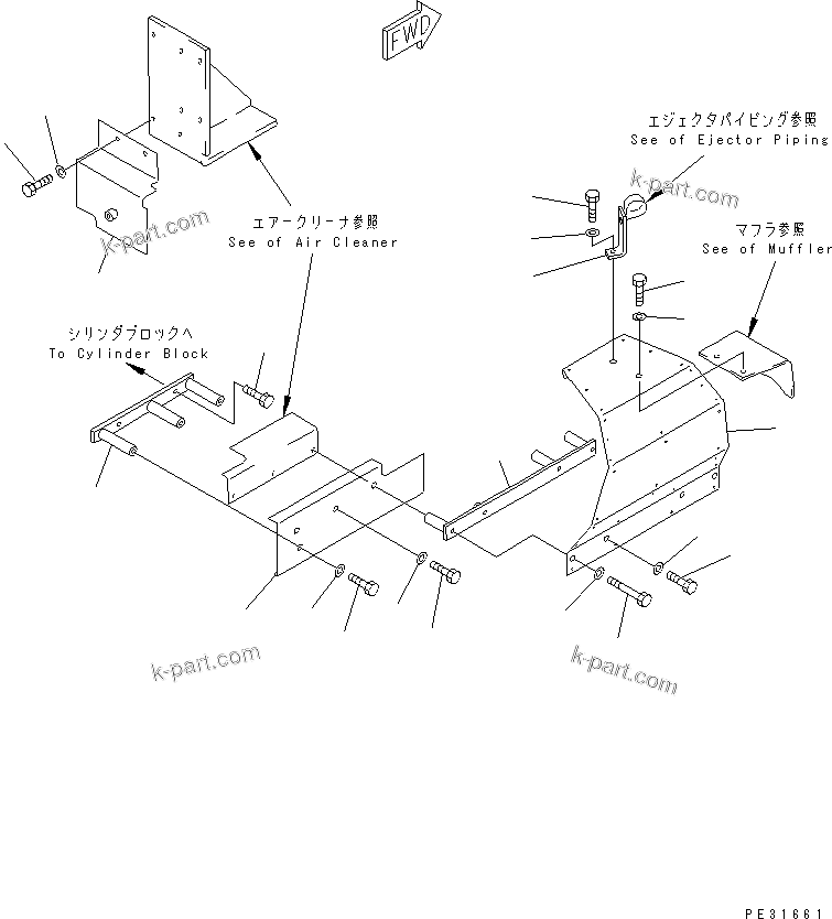 Komatsu parts book diagram for S6D140-1Z S/N 17626-UP: HEAT SHIELD