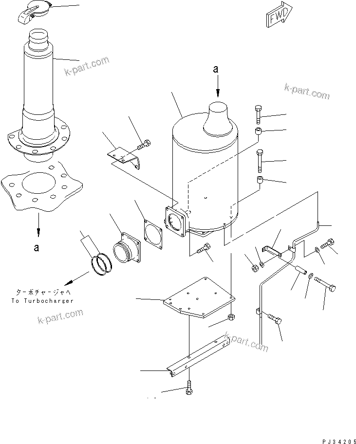 Komatsu parts book diagram for S6D140-1Z S/N 17626-UP: MUFFLER (FOR SHORT EXHAUST PIPE)