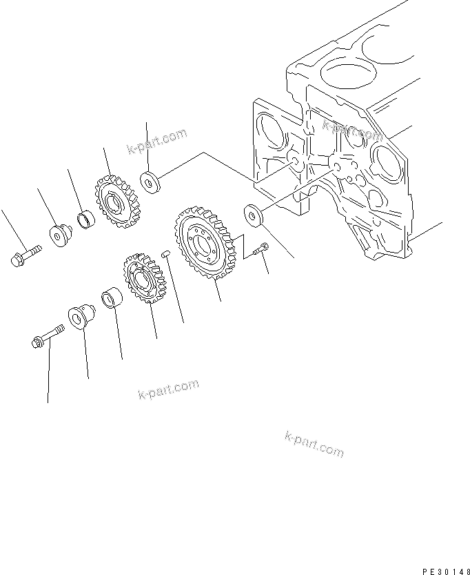 Komatsu parts book diagram for S6D140-1Z S/N 17626-UP: IDLER GEAR(#17626-21390)