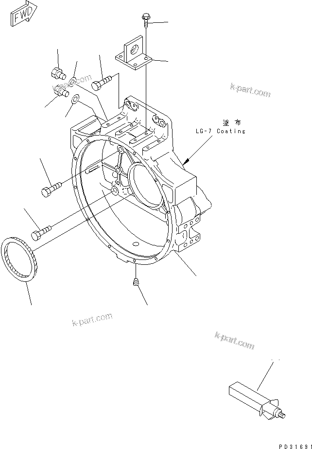 Komatsu parts book diagram for S6D140-1Z S/N 17626-UP: FLYWHEEL HOUSING