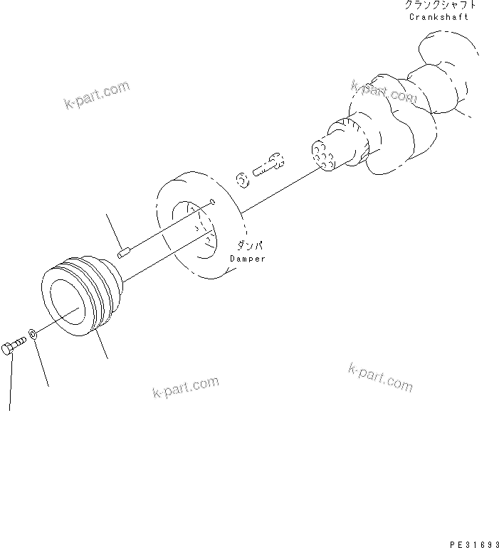 Komatsu parts book diagram for S6D140-1Z S/N 17626-UP: CRANK PULLEY
