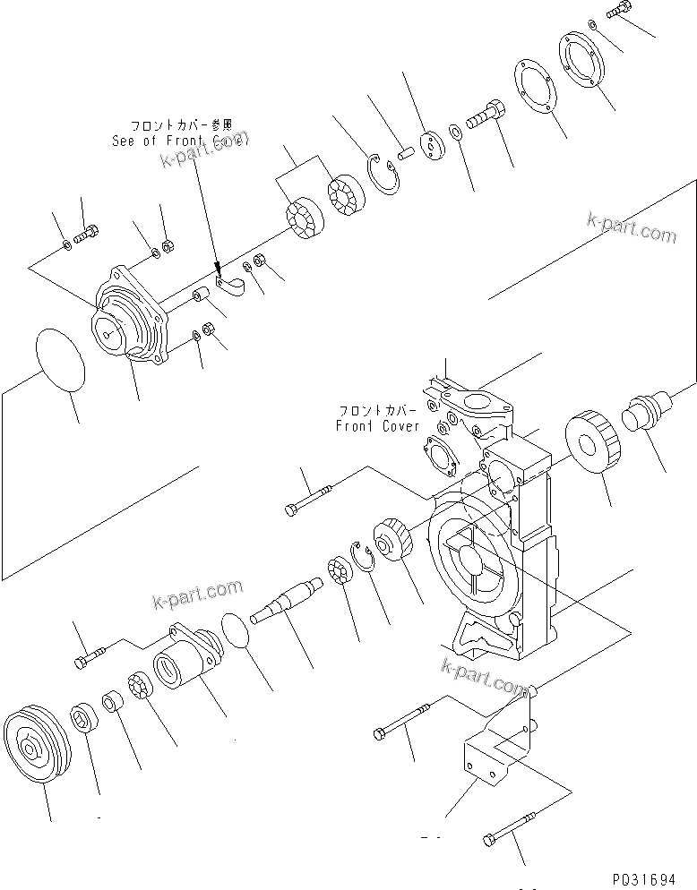 Komatsu parts book diagram for S6D140-1Z S/N 17626-UP: FRONT P.T.O.