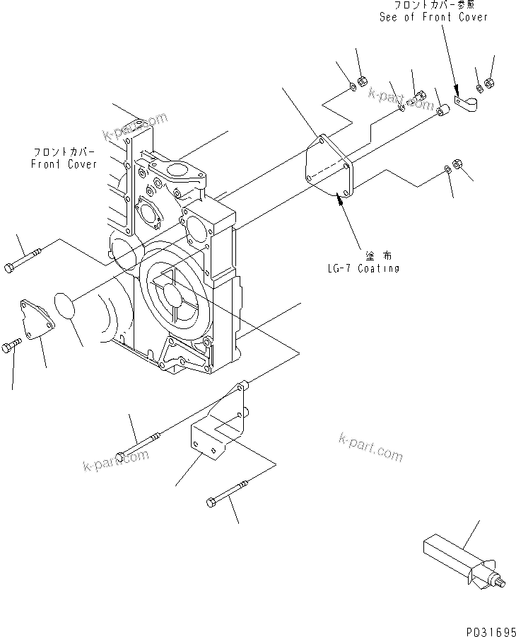 Komatsu parts book diagram for S6D140-1Z S/N 17626-UP: FRONT P.T.O. (WITHOUT FRONT P.T.O.)