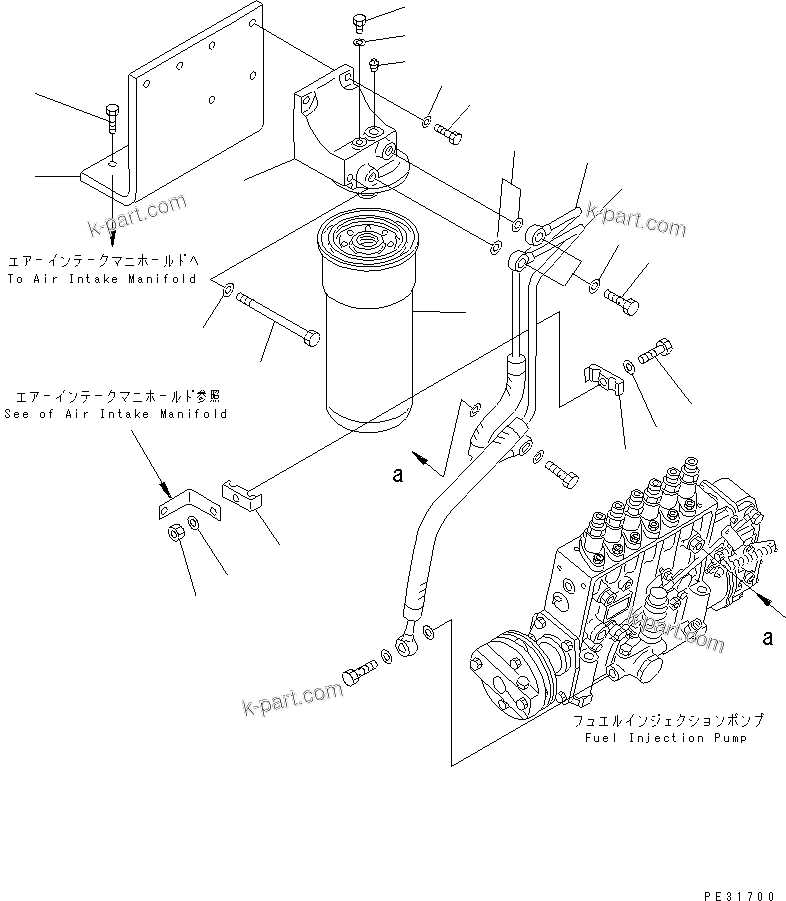 Komatsu parts book diagram for S6D140-1Z S/N 17626-UP: FUEL FILTER