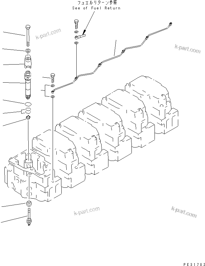 Komatsu parts book diagram for S6D140-1Z S/N 17626-UP: INJECTION NOZZLE