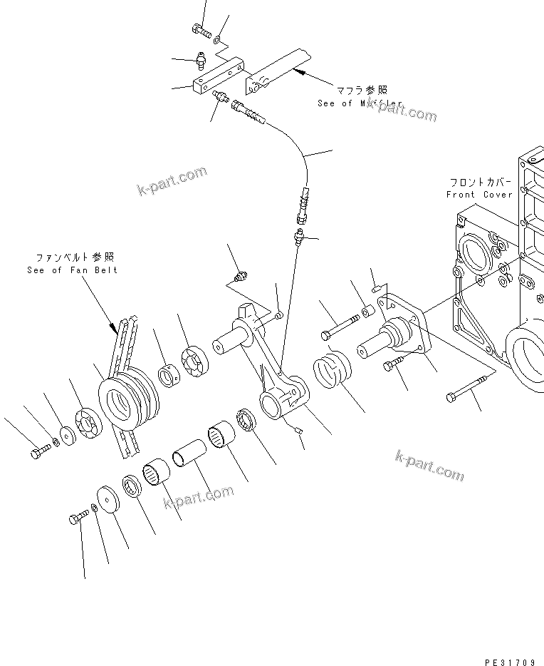 Komatsu parts book diagram for S6D140-1Z S/N 17626-UP: TENSION PULLEY
