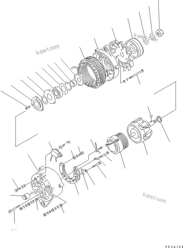 Komatsu parts book diagram for S6D140-1Z S/N 17626-UP: ALTERNATOR (35A) (INNER PARTS)
