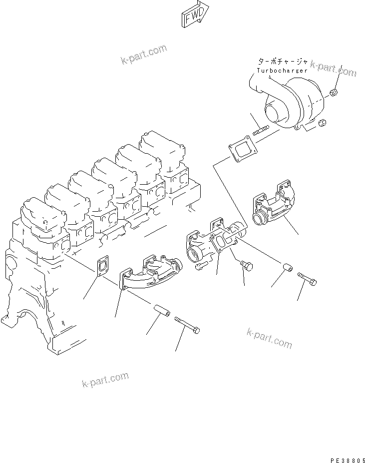 Komatsu parts book diagram for S6D140-1W S/N 17626-UP: EXHAUST MANIFOLD(#17626-20038)