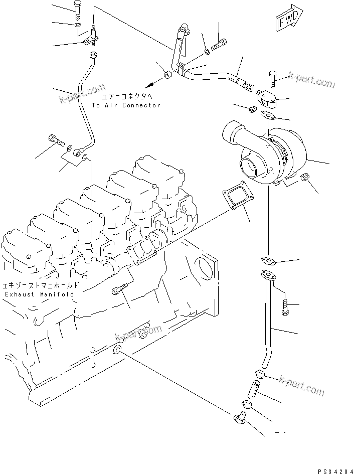 Komatsu parts book diagram for S6D140-1W S/N 17626-UP: TURBOCHARGER MOUNTING AND LUBRICATOR(#20660-)
