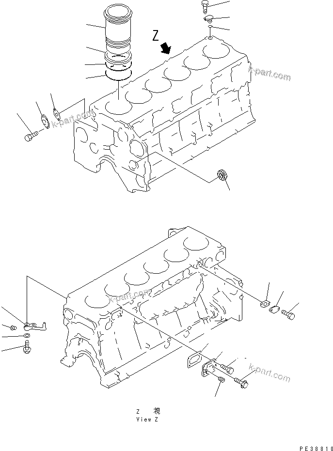 Komatsu parts book diagram for S6D140-1W S/N 17626-UP: CYLINDER BLOCK (2/2)