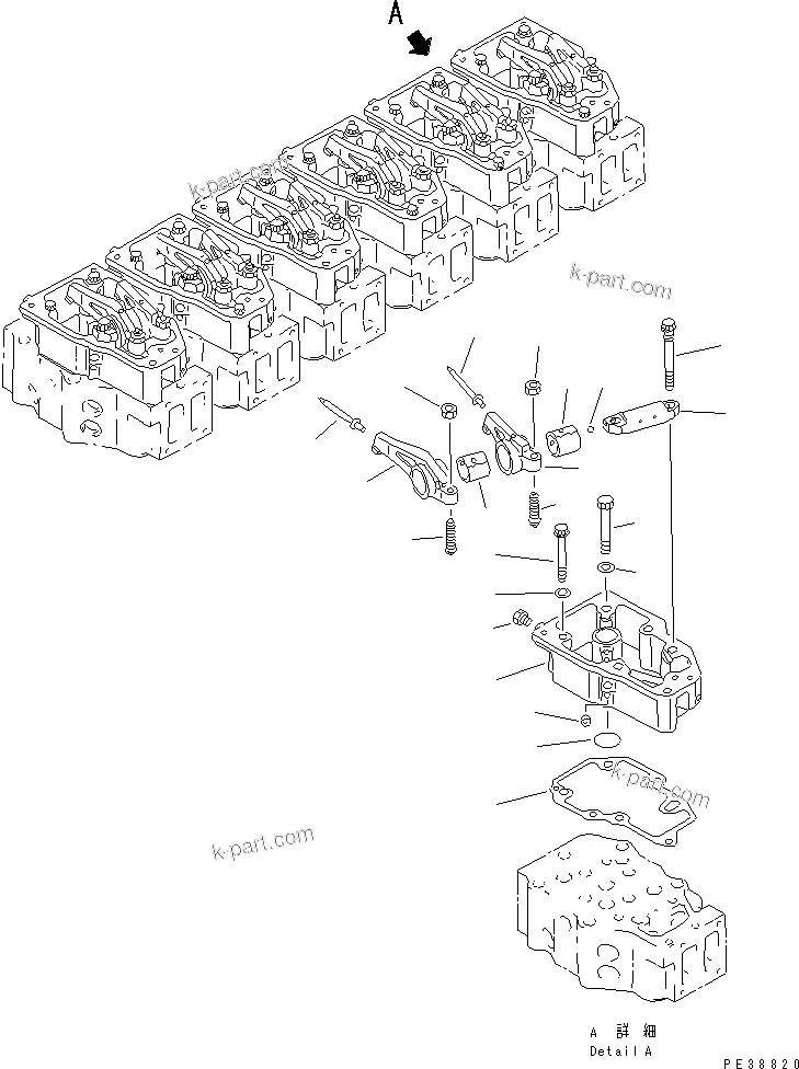 Komatsu parts book diagram for S6D140-1W S/N 17626-UP: ROCKER ARM AND HOUSING(#17626-19971)