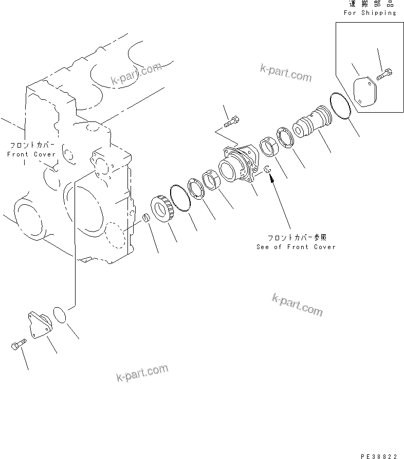 Komatsu parts book diagram for S6D140-1W S/N 17626-UP: FRONT P.T.O.