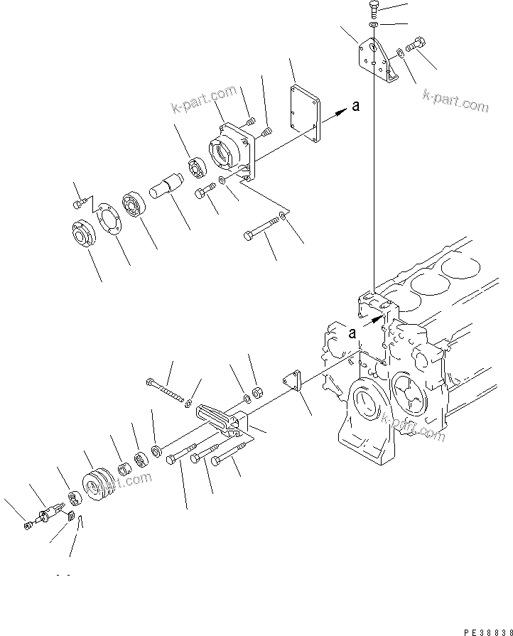 Komatsu parts book diagram for S6D140-1W S/N 17626-UP: FAN DRIVE (WITH NON HARDENING PULLEY)