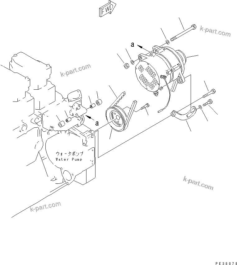 Komatsu parts book diagram for S6D140-1W S/N 17626-UP: ALTERNATOR MOUNTING (50A) (ALTERNATOR WITH HARDENING PULLEY)