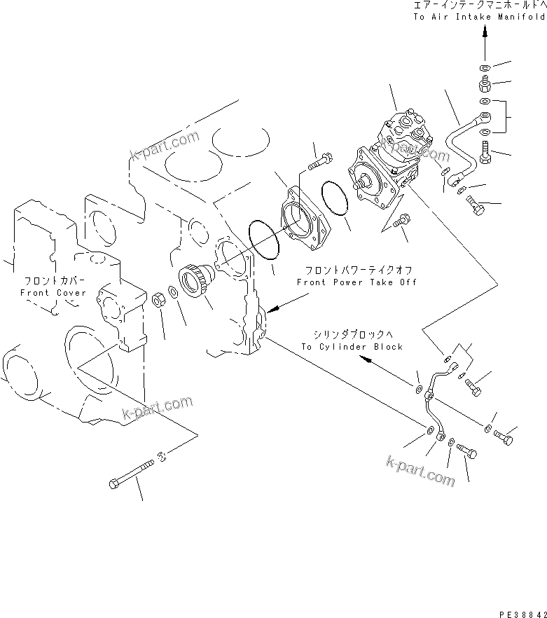 Komatsu parts book diagram for S6D140-1W S/N 17626-UP: AIR COMPRESSOR MOUNTING