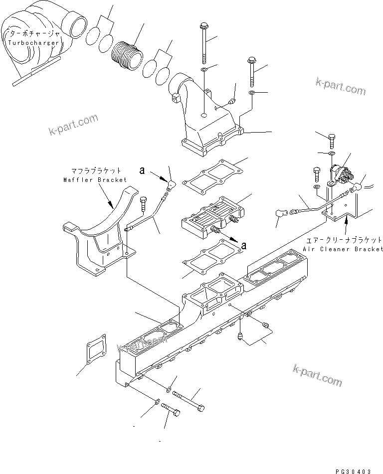 Komatsu parts book diagram for S6D140-1A S/N 10001-UP: AIR INTAKE MANIFOLD AND CONNECTION